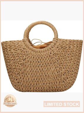 Handwoven Straw Tote Bag Summer Beach Rattan Bucket Bag Heavy Duty